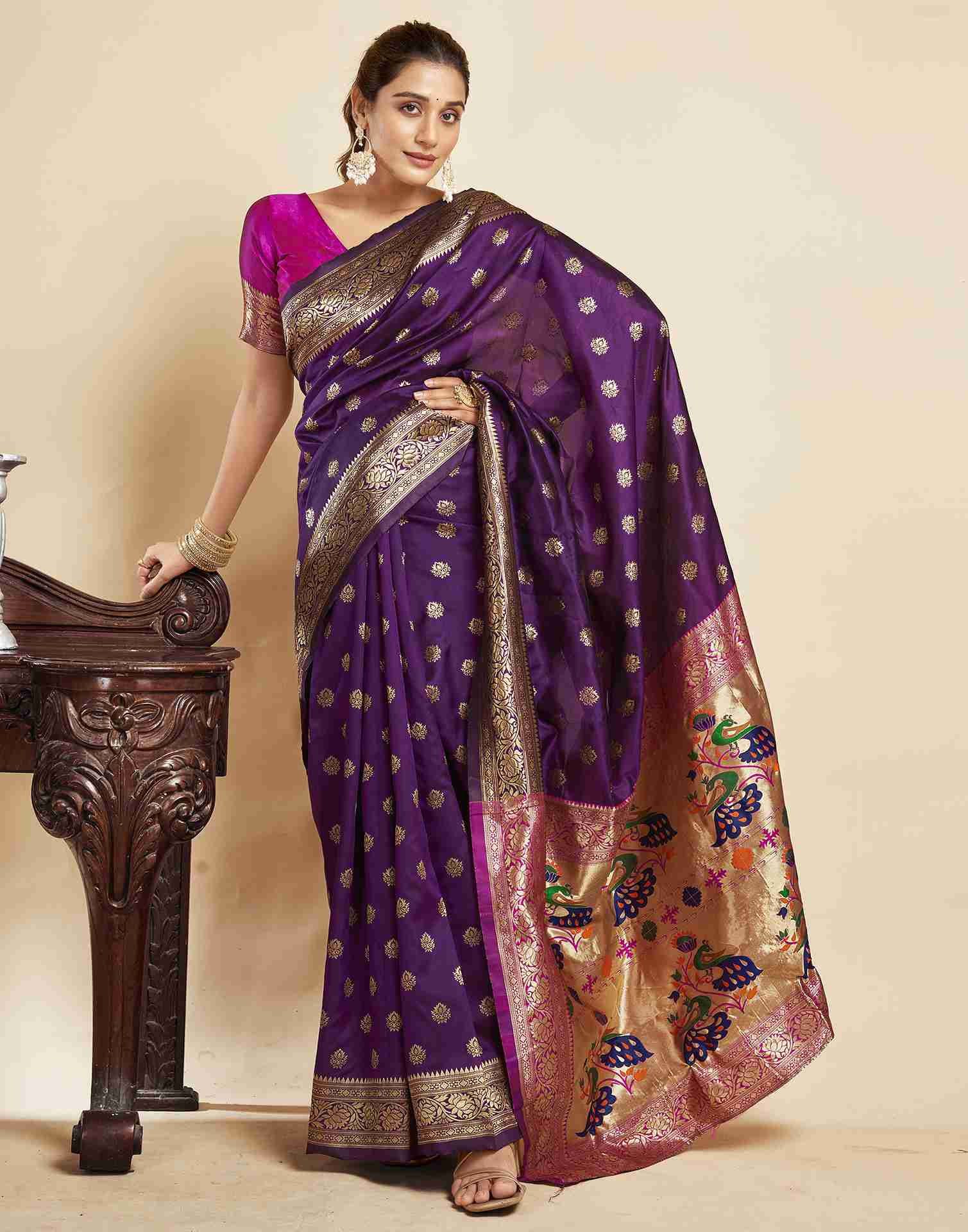 Dark Purple Silk Woven Paithani Saree