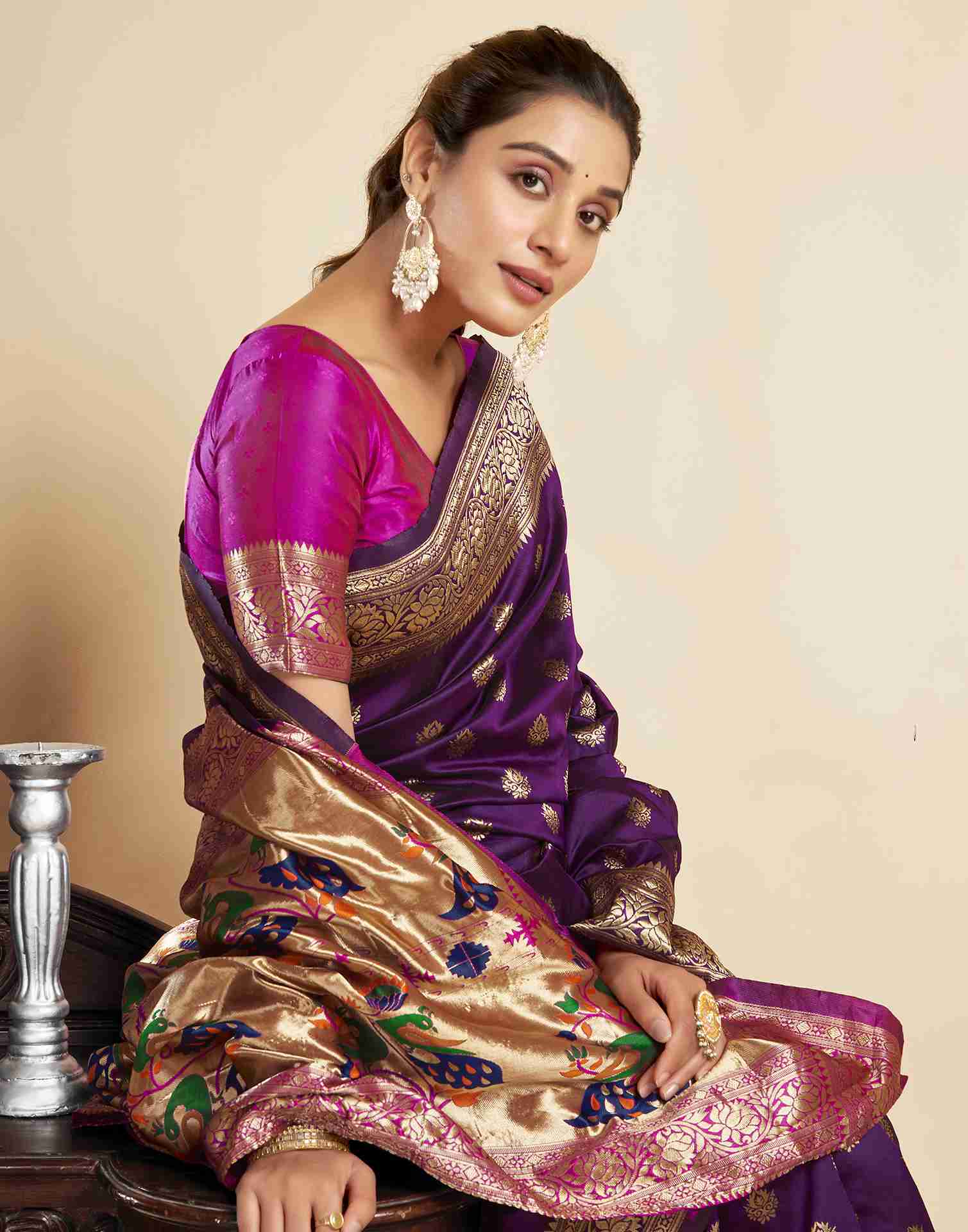 Dark Purple Silk Woven Paithani Saree