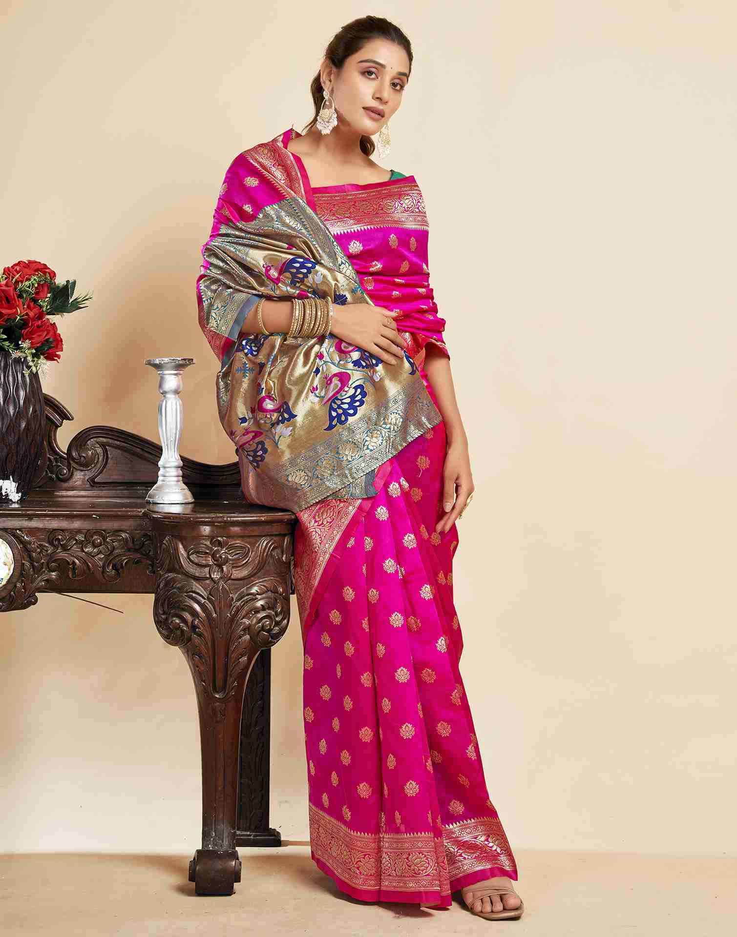 Magenta Silk Woven Paithani Saree