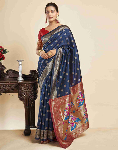 Navy Blue Silk Woven Paithani Saree