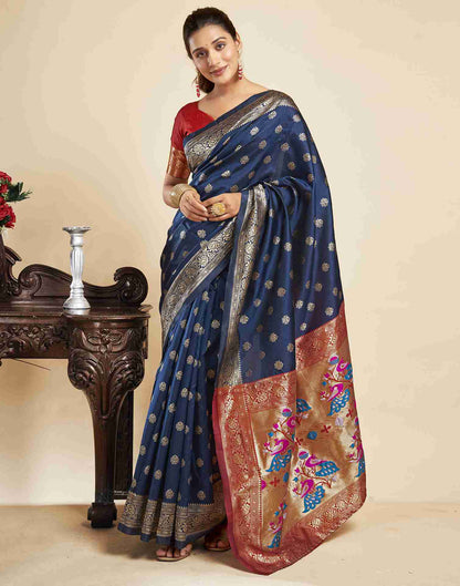 Navy Blue Silk Woven Paithani Saree