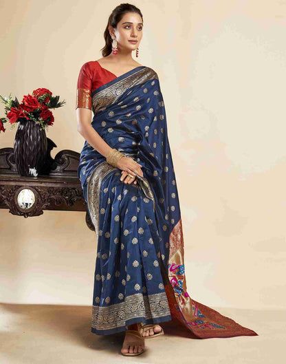 Navy Blue Silk Woven Paithani Saree