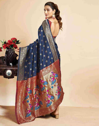 Navy Blue Silk Woven Paithani Saree