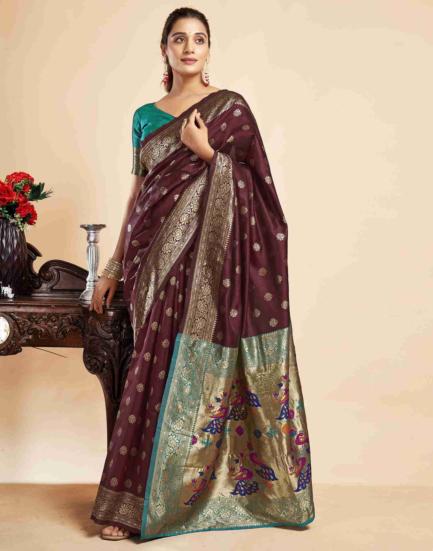 Dark Maroon Silk Woven Paithani Saree