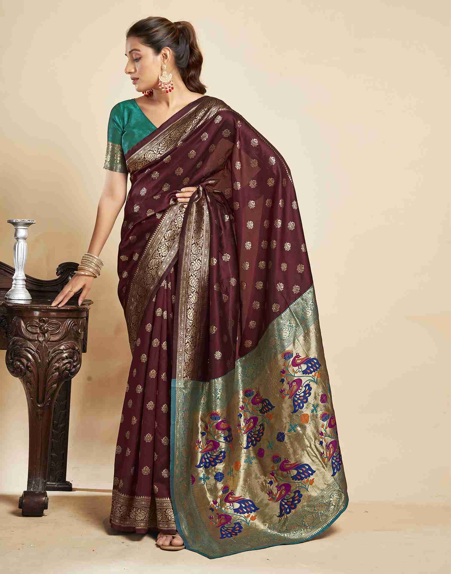 Dark Maroon Silk Woven Paithani Saree