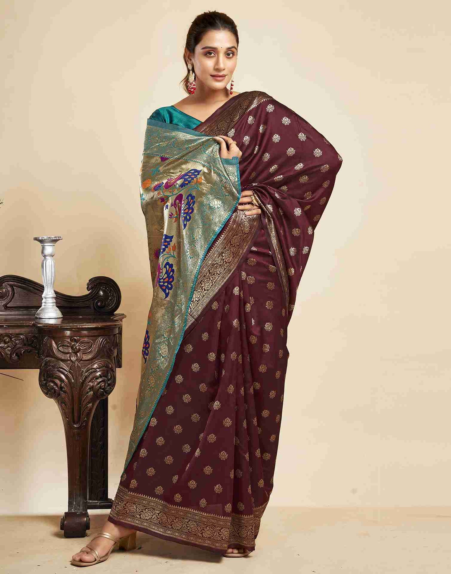 Dark Maroon Silk Woven Paithani Saree