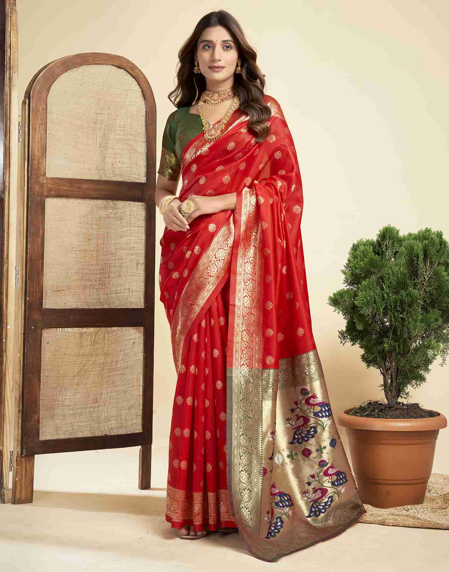 Red Silk Woven Paithani Saree