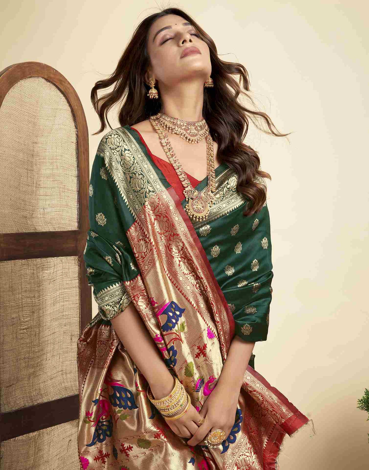 Dark Green Silk Woven Paithani Saree