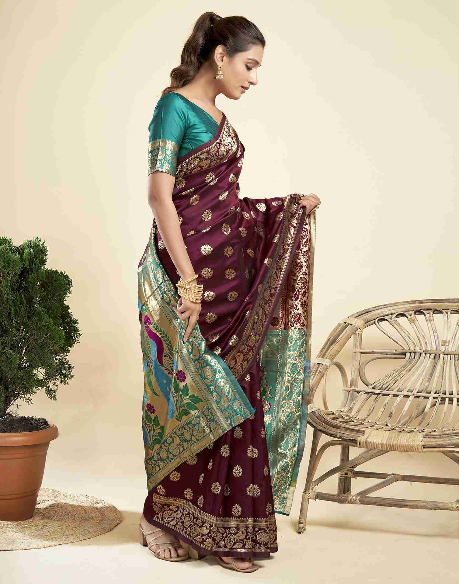 Dark Maroon Silk Woven Paithani Saree