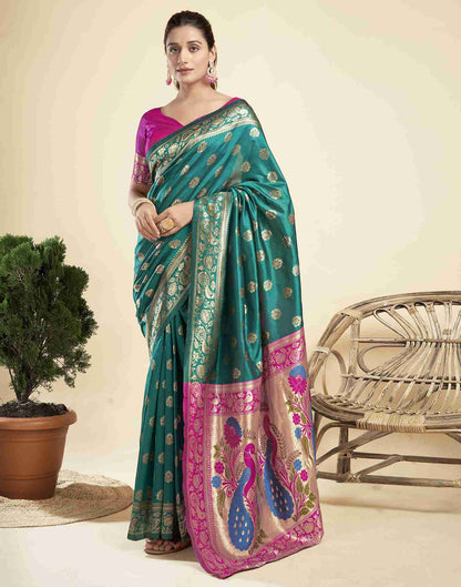 Teal Green Silk Woven Paithani Saree