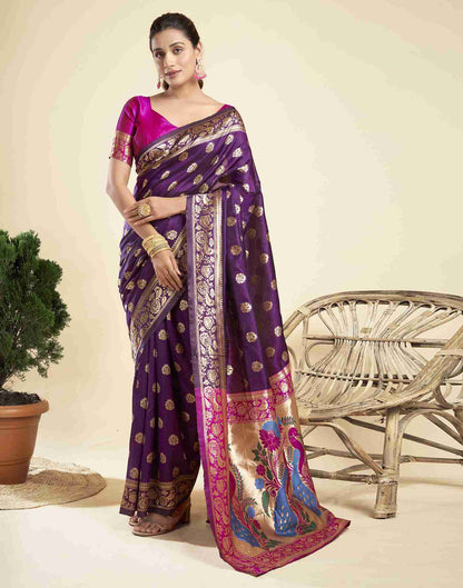 Dark Purple Silk Woven Paithani Saree