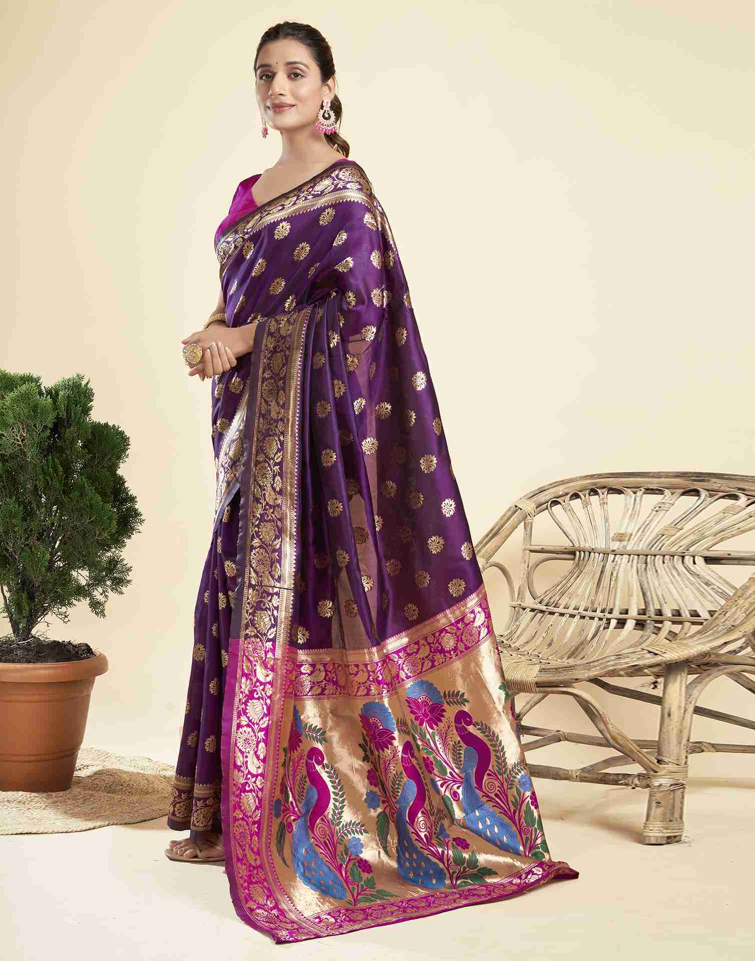 Dark Purple Silk Woven Paithani Saree