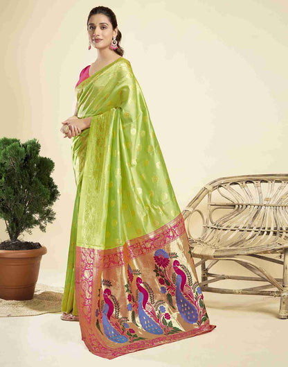 Lime Green Silk Woven Paithani Saree