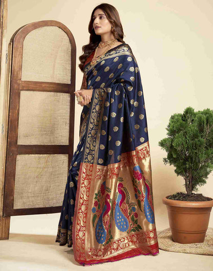 Navy Blue Silk Woven Paithani Saree