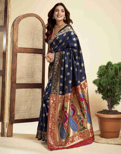 Navy Blue Silk Woven Paithani Saree