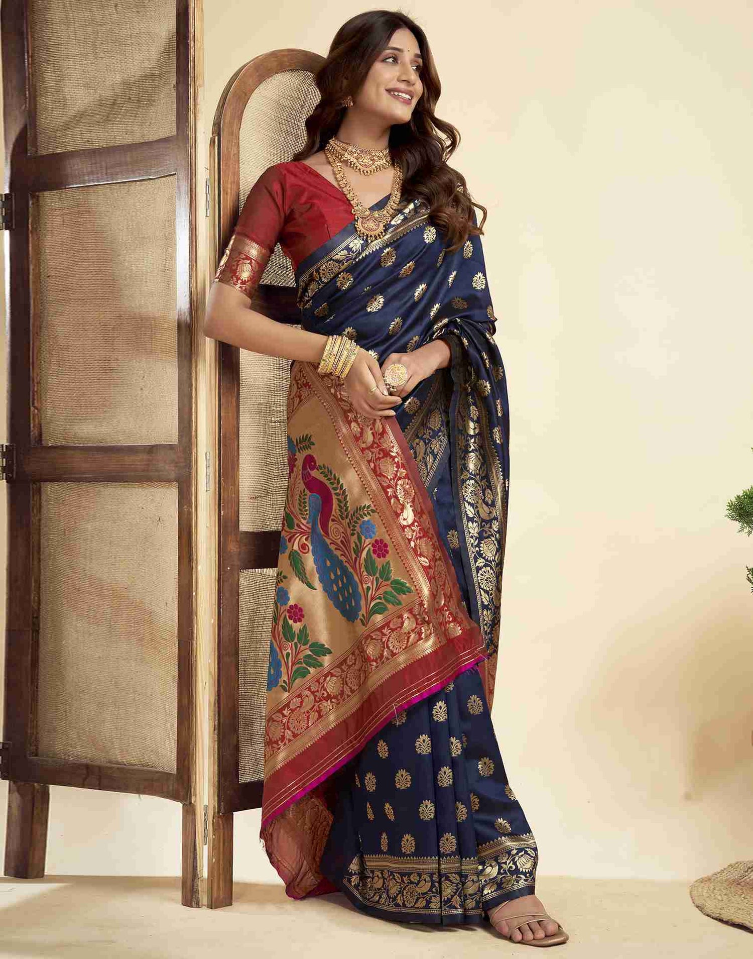 Navy Blue Silk Woven Paithani Saree