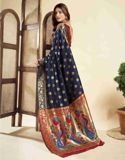 Navy Blue Silk Woven Paithani Saree