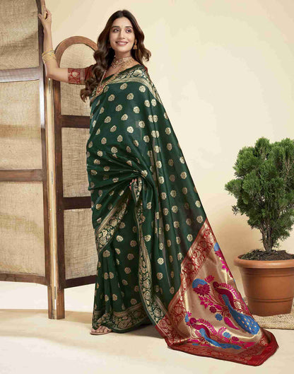 Dark Green Silk Woven Paithani Saree