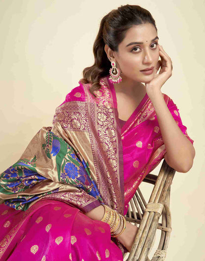 Magenta Silk Woven Paithani Saree