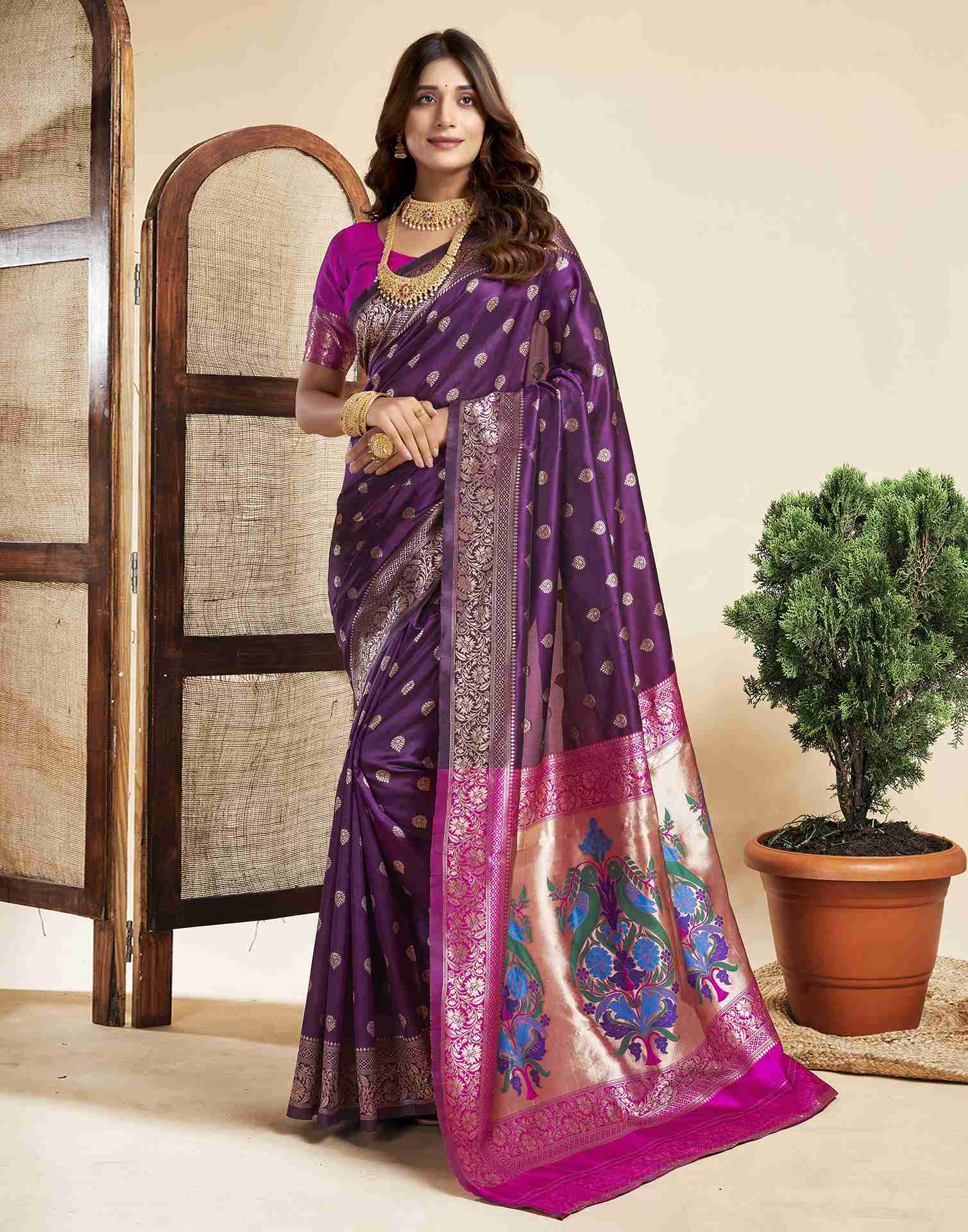 Dark Purple Silk Woven Paithani Saree