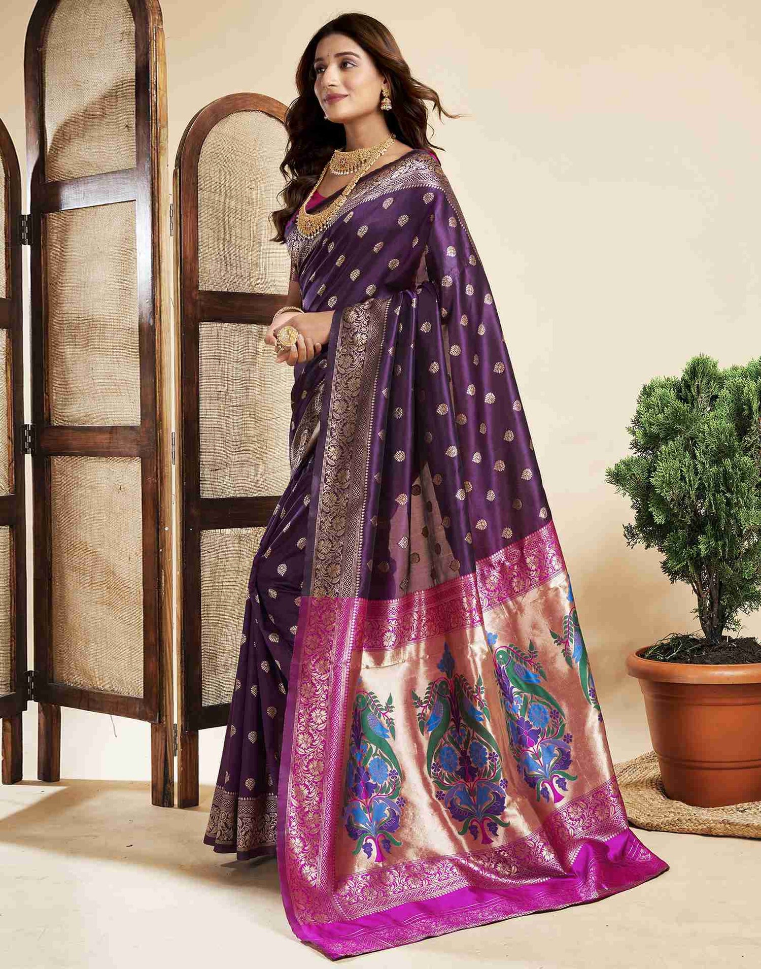 Dark Purple Silk Woven Paithani Saree