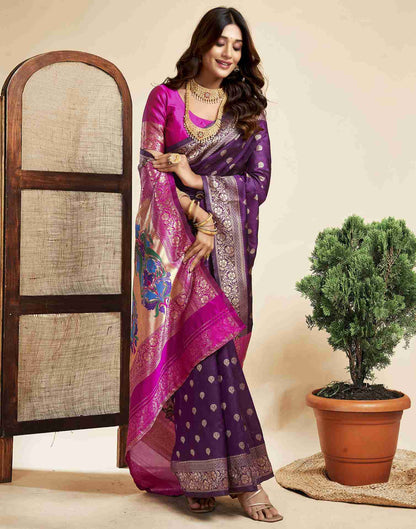 Dark Purple Silk Woven Paithani Saree