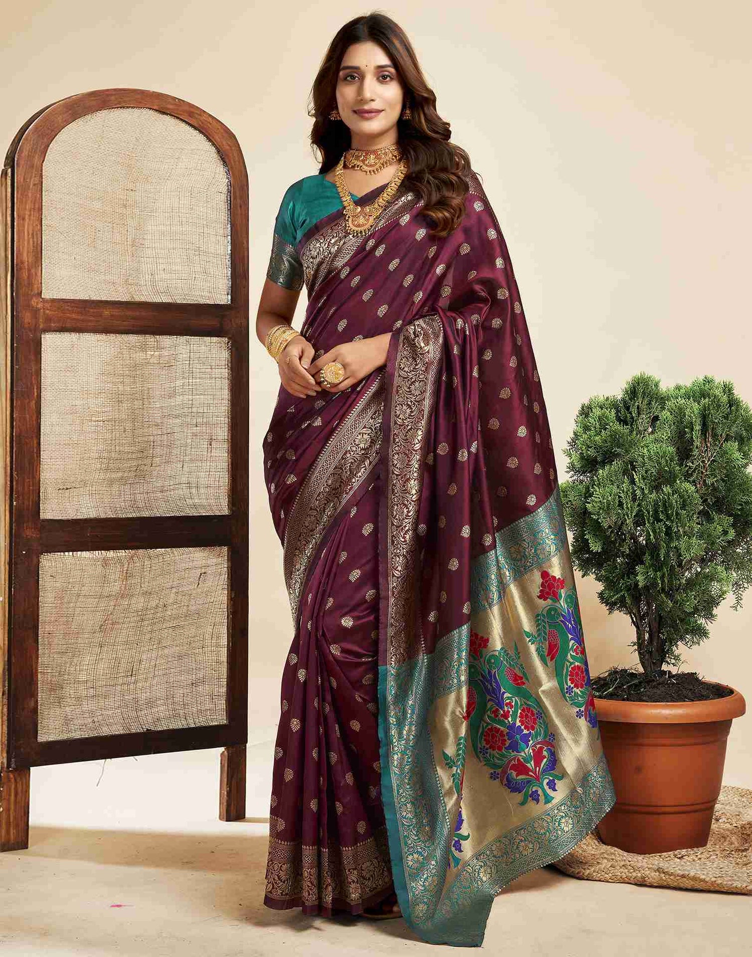 Dark Maroon Silk Woven Paithani Saree