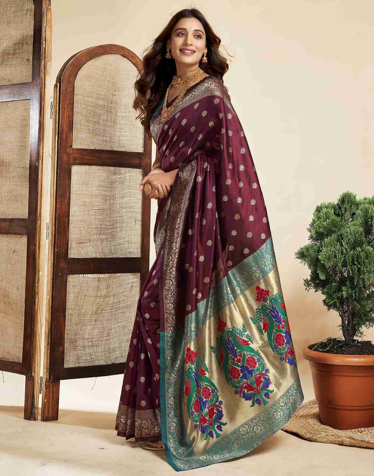 Dark Maroon Silk Woven Paithani Saree