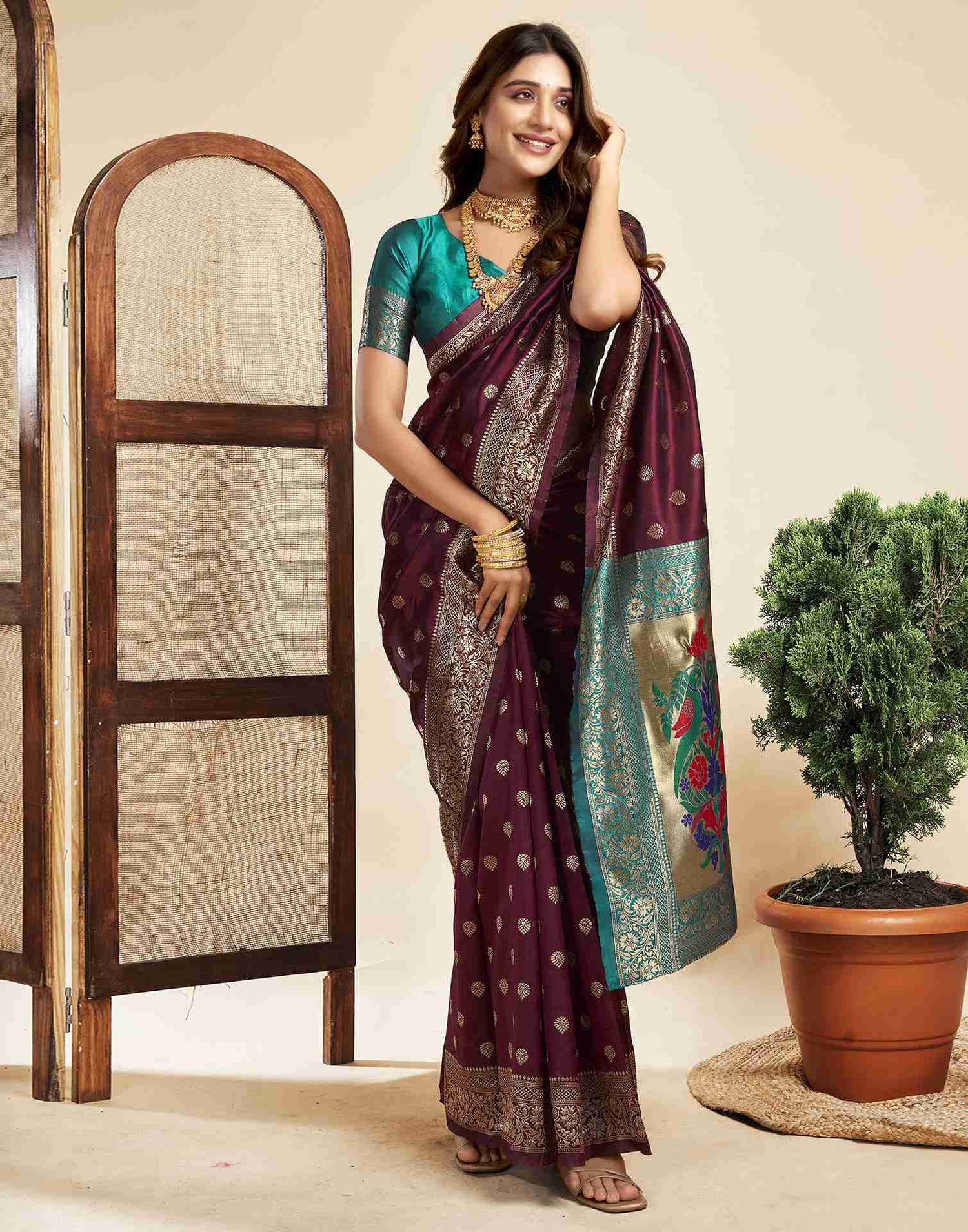 Dark Maroon Silk Woven Paithani Saree