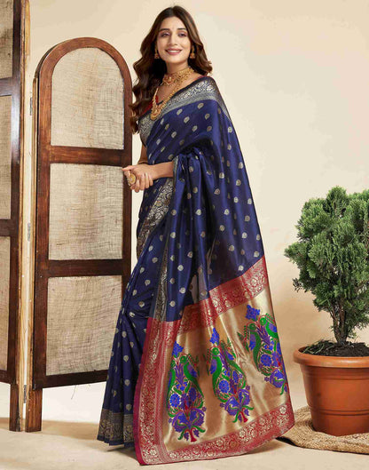 Navy Blue Silk Woven Paithani Saree