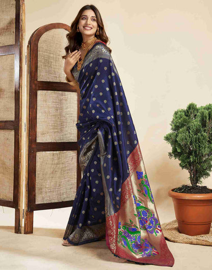 Navy Blue Silk Woven Paithani Saree