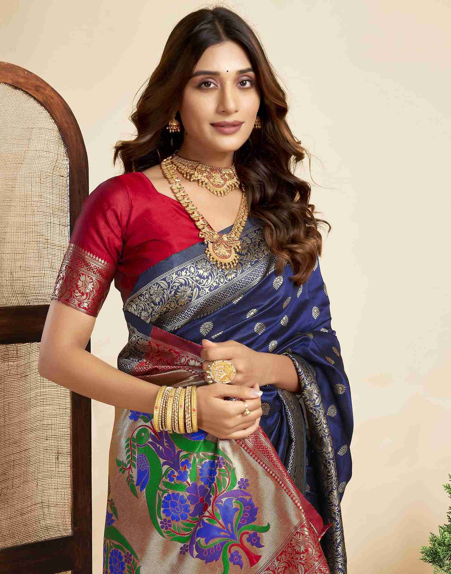 Navy Blue Silk Woven Paithani Saree