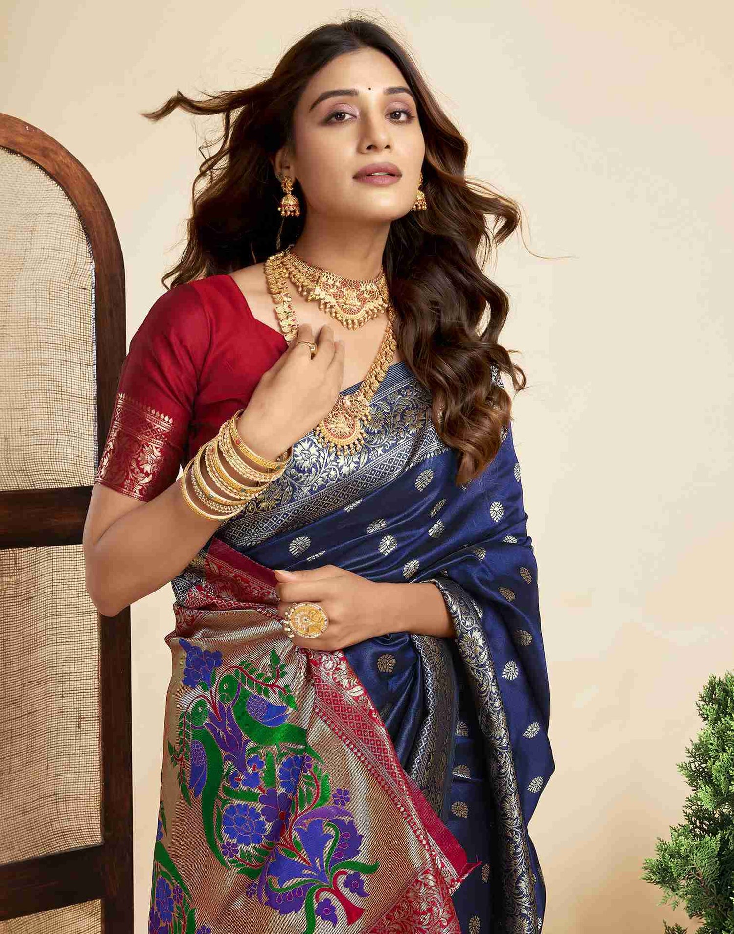 Navy Blue Silk Woven Paithani Saree