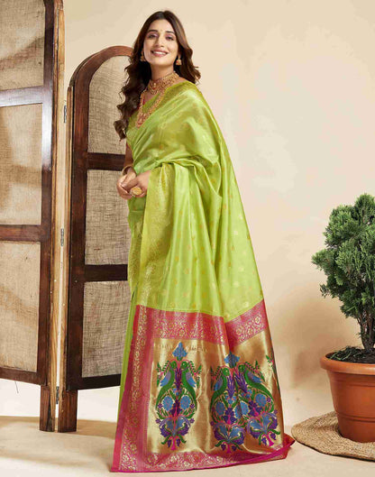 Lime Green Silk Woven Paithani Saree