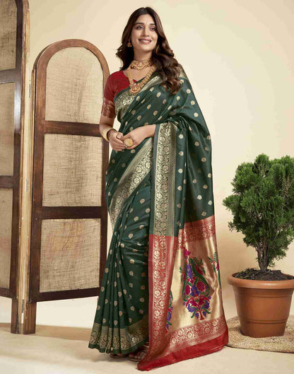 Dark Green Silk Woven Paithani Saree