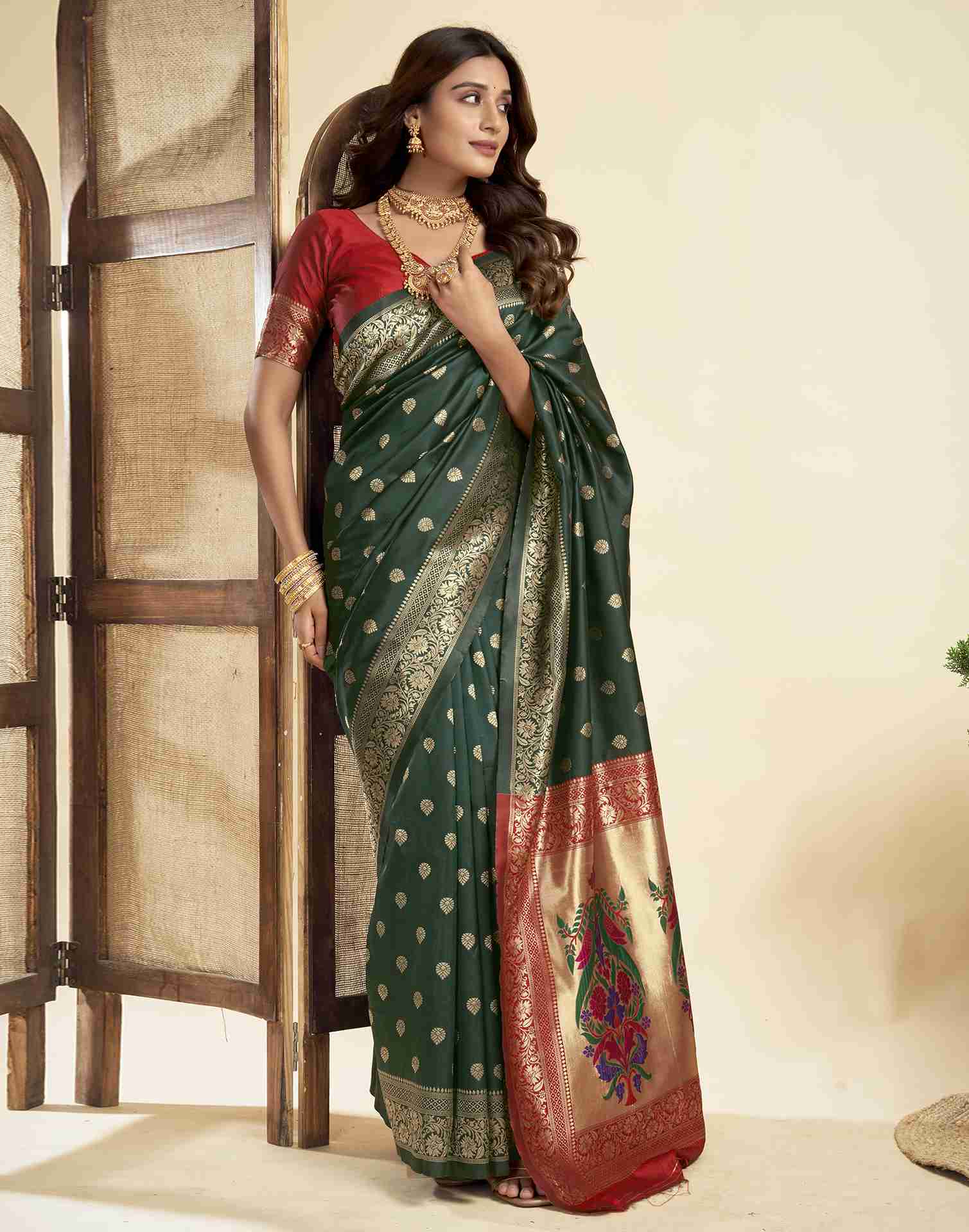 Dark Green Silk Woven Paithani Saree