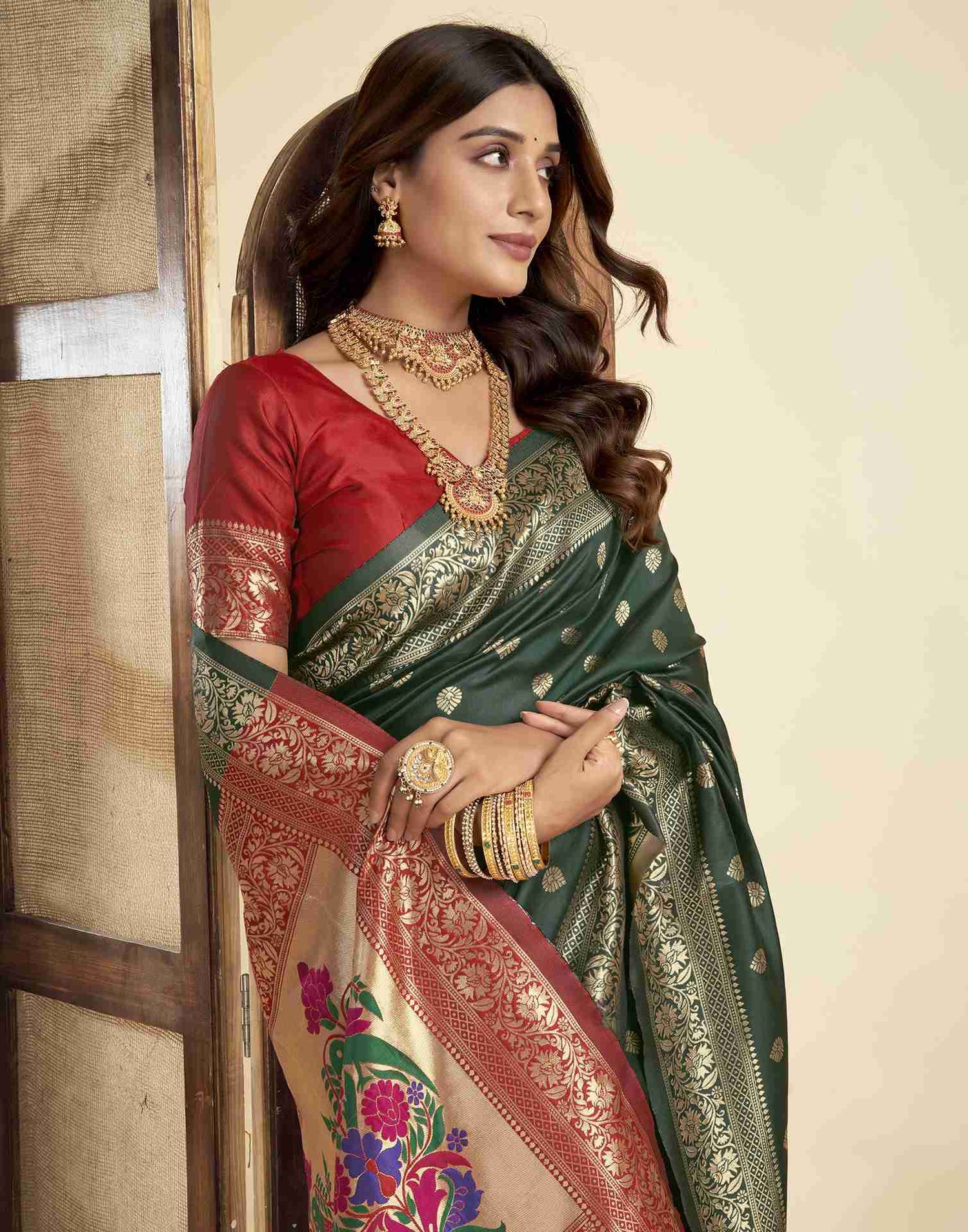 Dark Green Silk Woven Paithani Saree