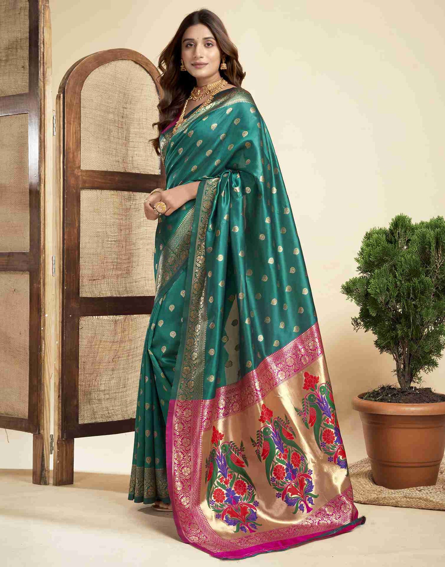 Teal Green Silk Woven Paithani Saree