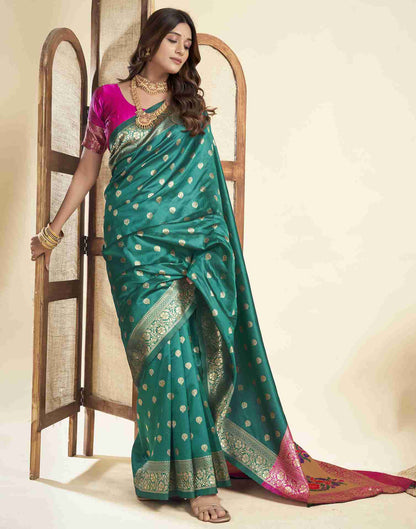 Teal Green Silk Woven Paithani Saree