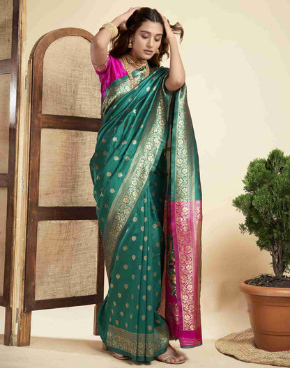 Teal Green Silk Woven Paithani Saree