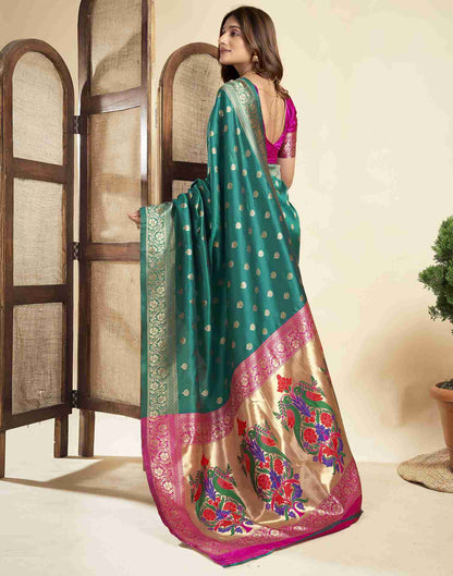 Teal Green Silk Woven Paithani Saree