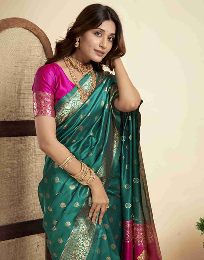 Teal Green Silk Woven Paithani Saree