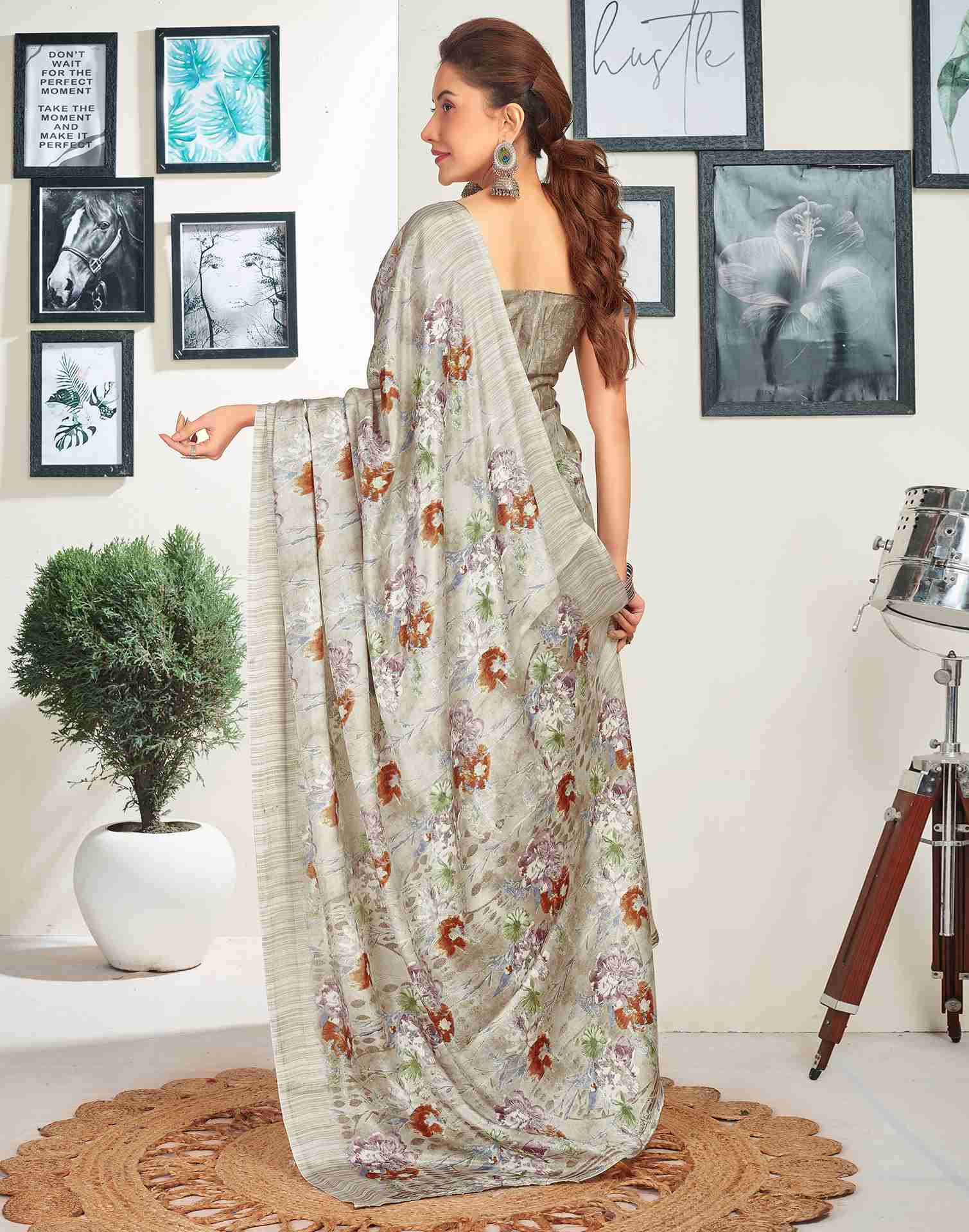 Light Beige Silk Printed Saree