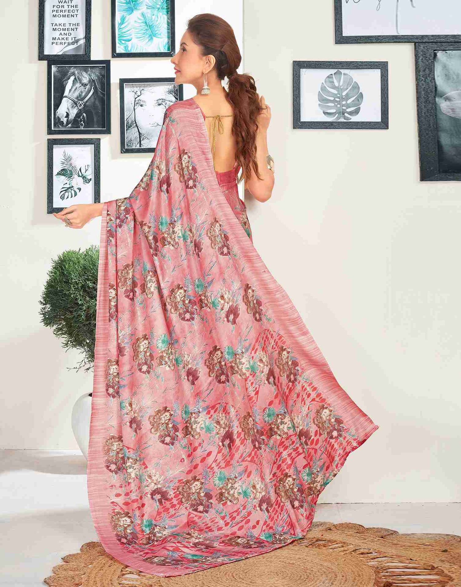 Rose Pink Silk Printed Saree