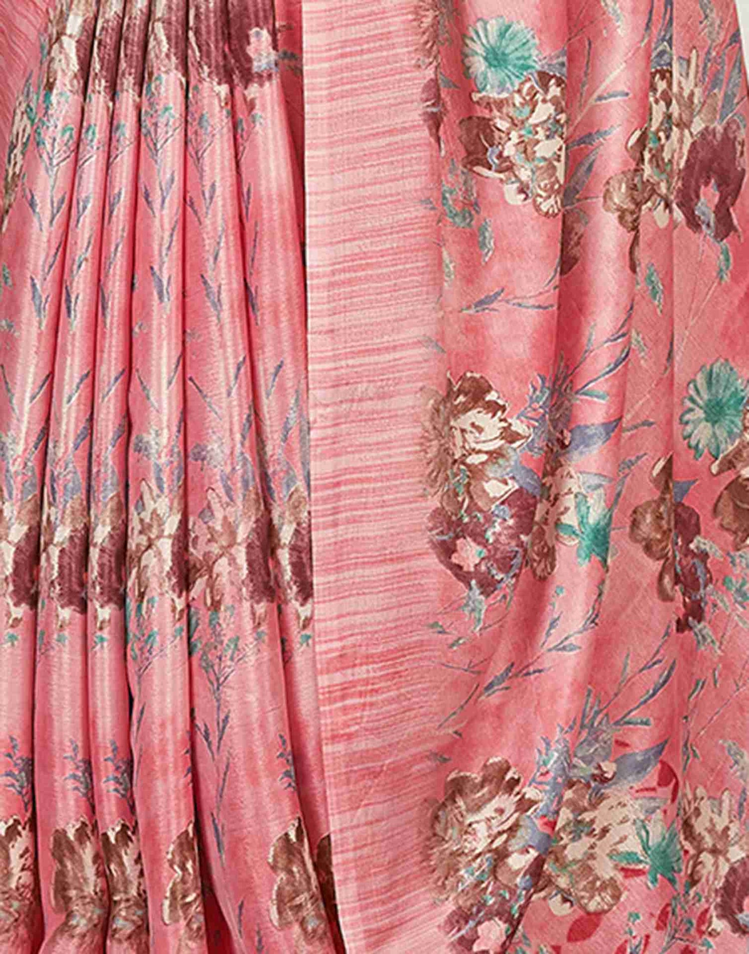 Rose Pink Silk Printed Saree