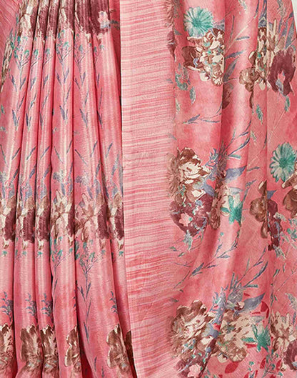 Rose Pink Silk Printed Saree