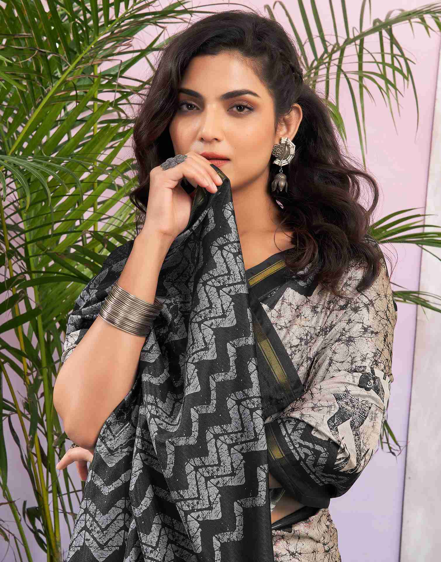 Beige Silk Printed Saree