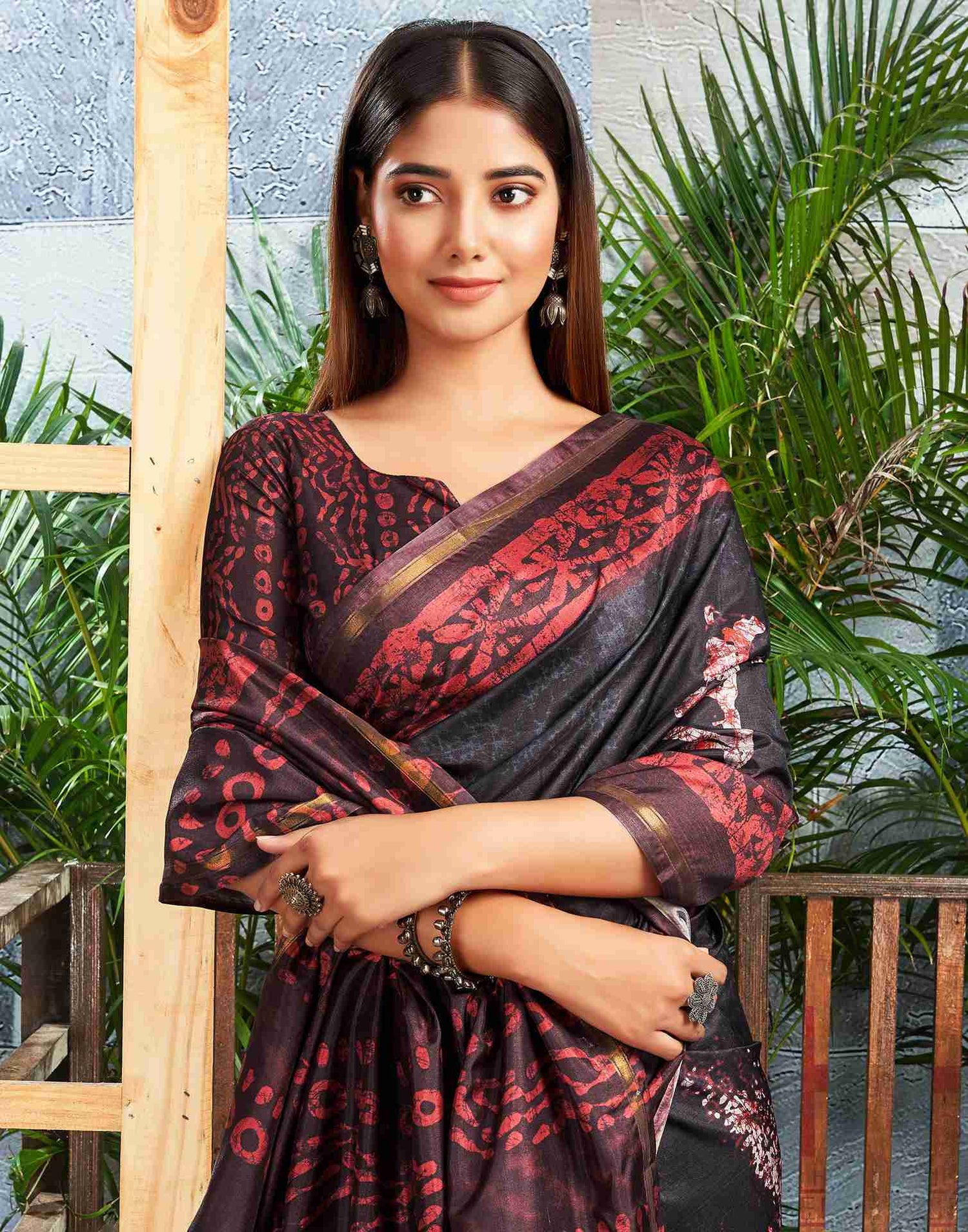 Black Silk Printed Saree