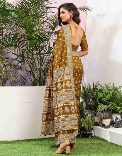 Mustard Yellow Silk Printed Saree