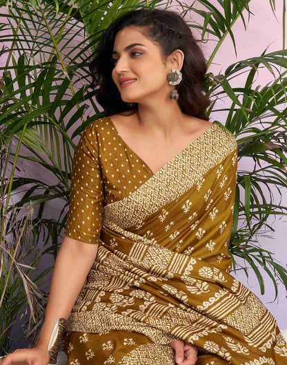 Mustard Yellow Silk Printed Saree